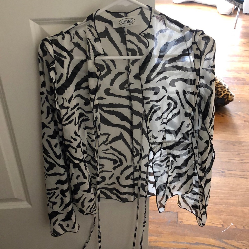 Zebra front tie blouse